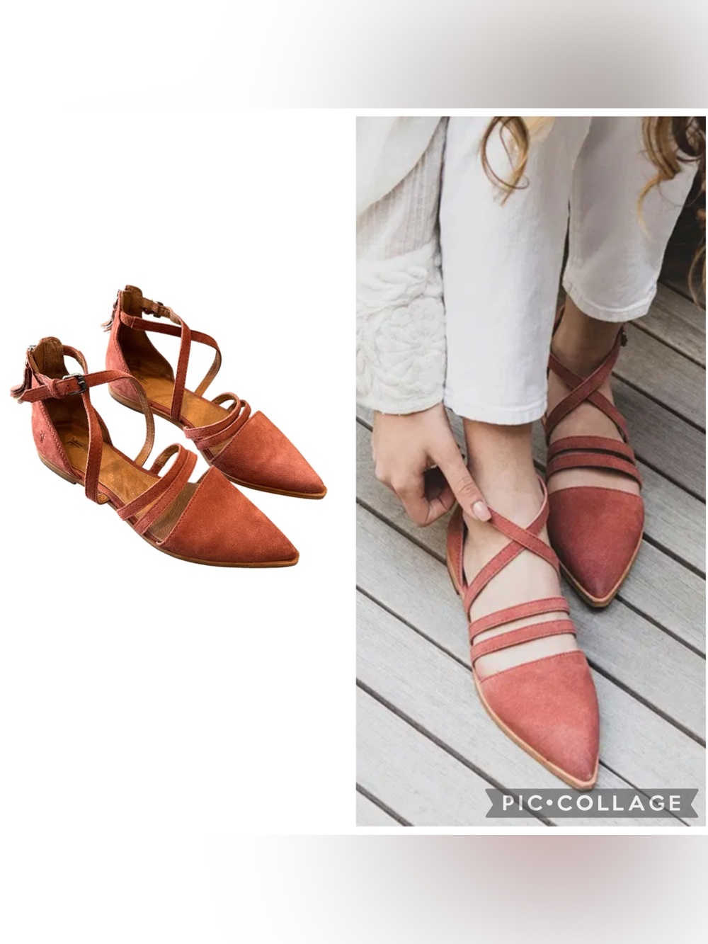 Frye Kenzie Moto Strappy Suede Rosewood Pointed Toe Flats Size 8